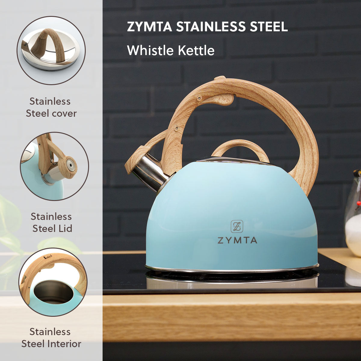 2.5 L Whistling Stainless Steel Teapot With Ergonomic Handle - Blue -- Price does not include VAT