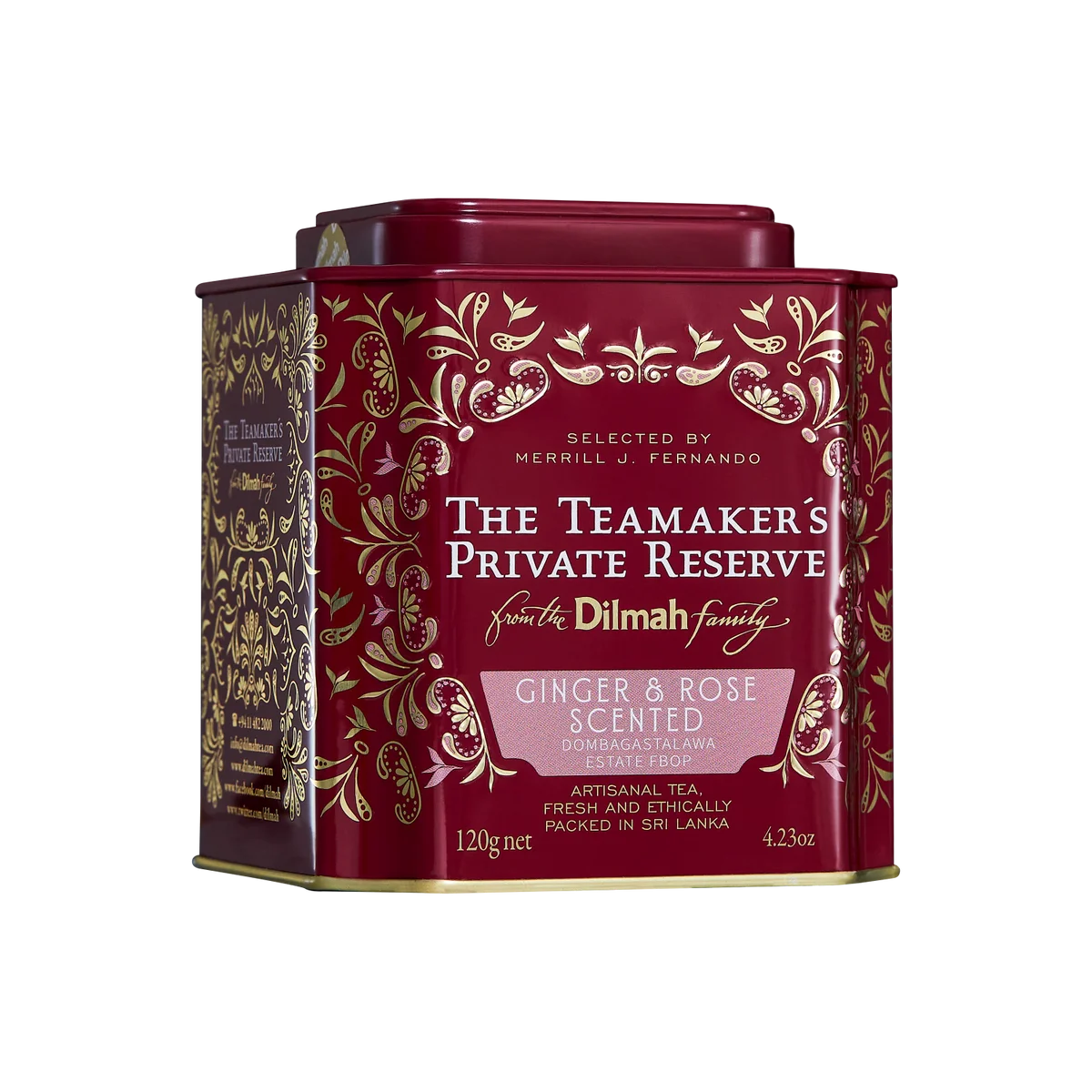 The Teamaker’s Private Reserve Ginger & Rose Scented Dombagastalawa Estate Ceylon Black Tea Caddy-120g Loose Leaf