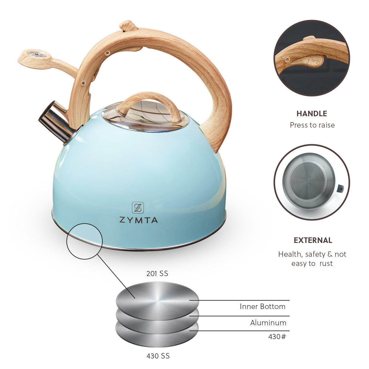 2.5 L Whistling Stainless Steel Teapot With Ergonomic Handle - Blue -- Price does not include VAT