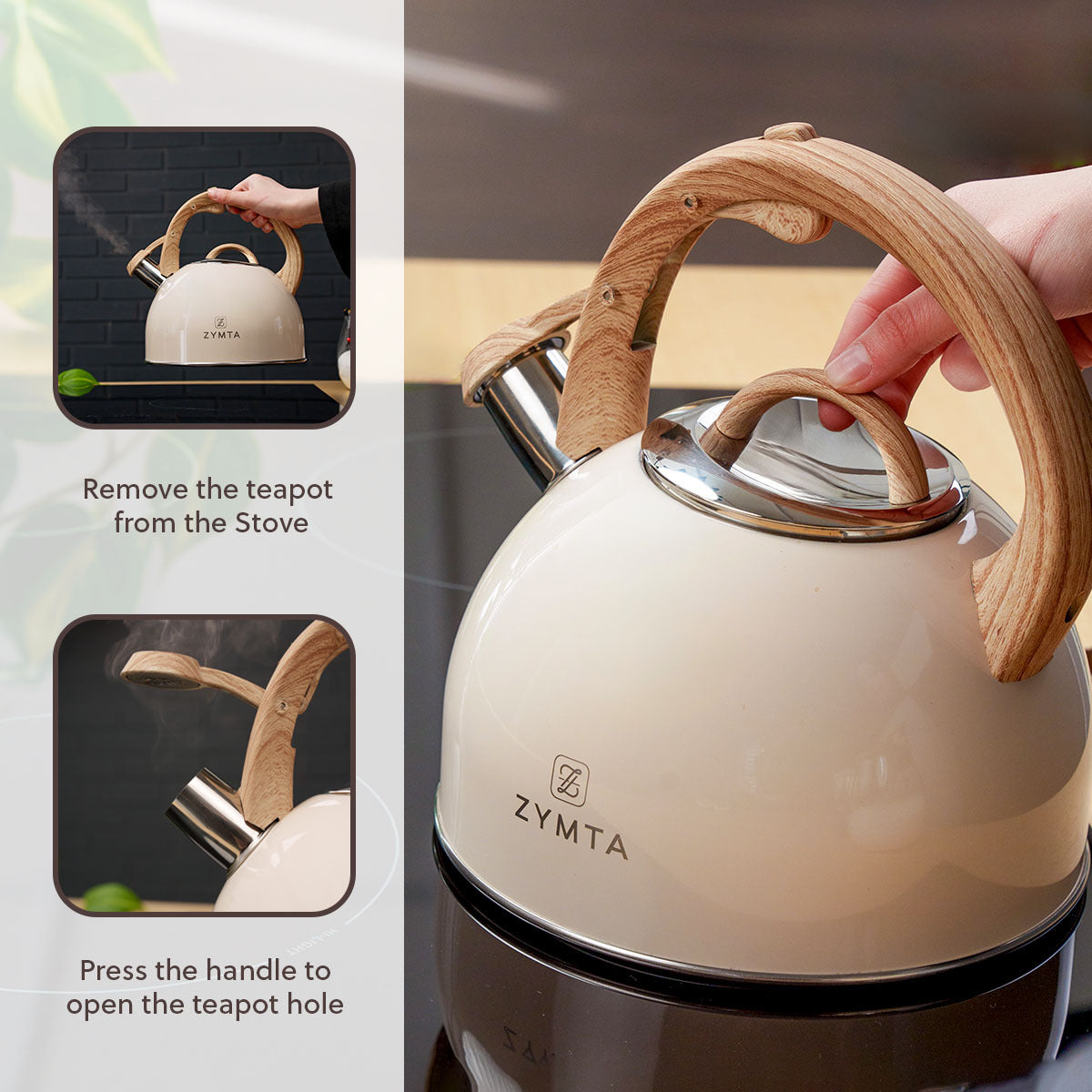 2.5 L Whistling Stainless Steel Teapot With Ergonomic Handle - Beige -- Price does not include VAT