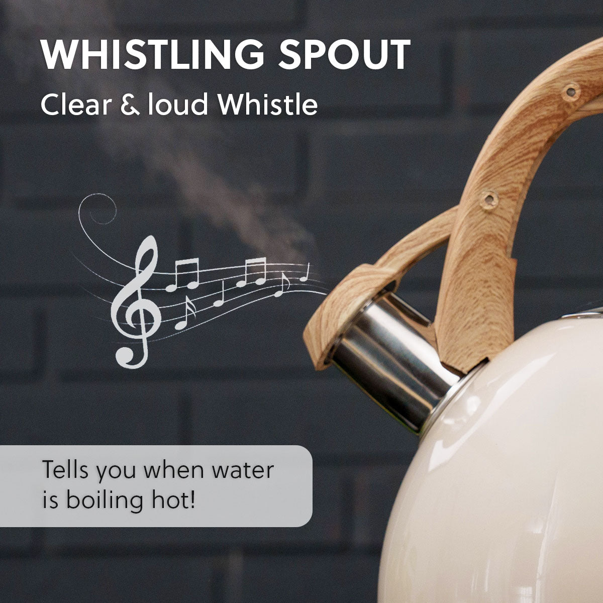 2.5 L Whistling Stainless Steel Teapot With Ergonomic Handle - Beige -- Price does not include VAT