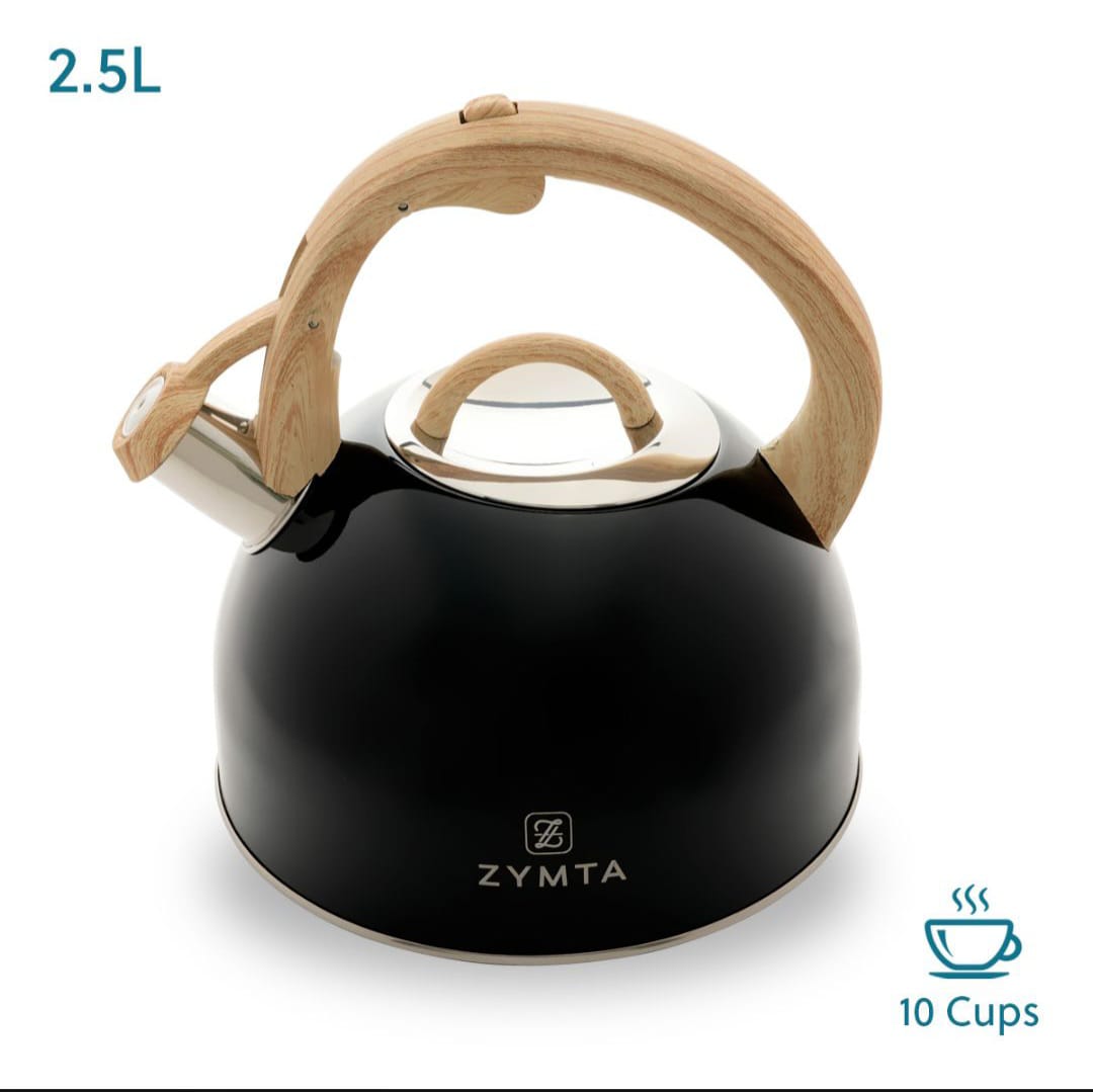 2.5 L Whistling Stainless Steel Zymta Teapot With Ergonomic Handle - Black -- Price Does Not Include VAT