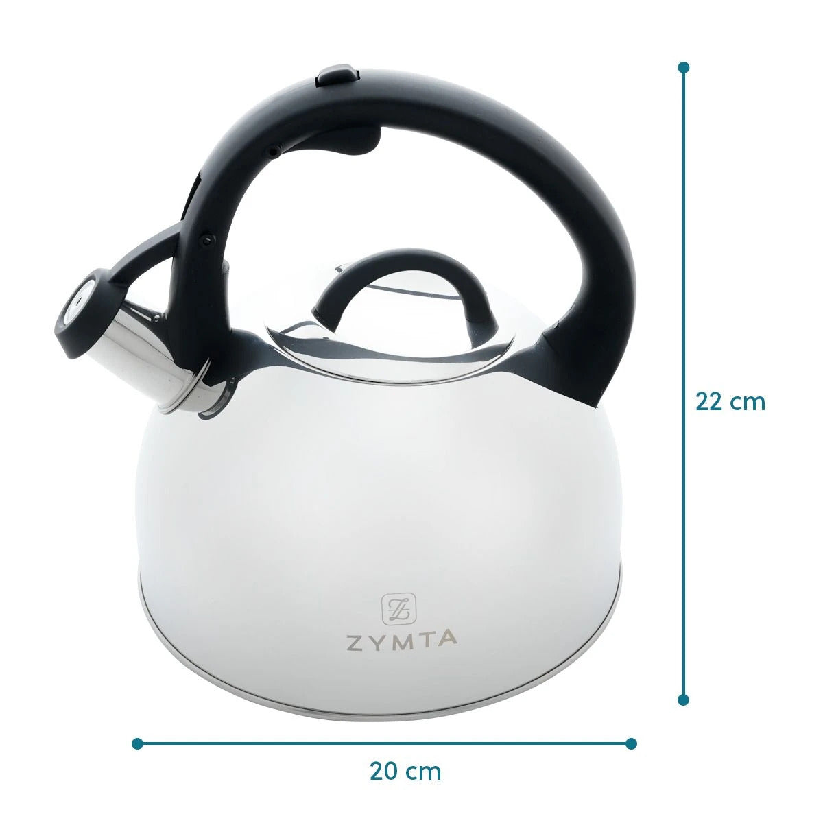 2.5 L Whistling Stainless Steel Zymta Teapot With Ergonomic Handle - Silver - Price does not include VAT