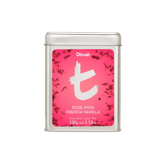 Dilmah t-Series Rose with French Vanilla Ceylon Black Tea Tin Caddy-100g (Tea Bags)