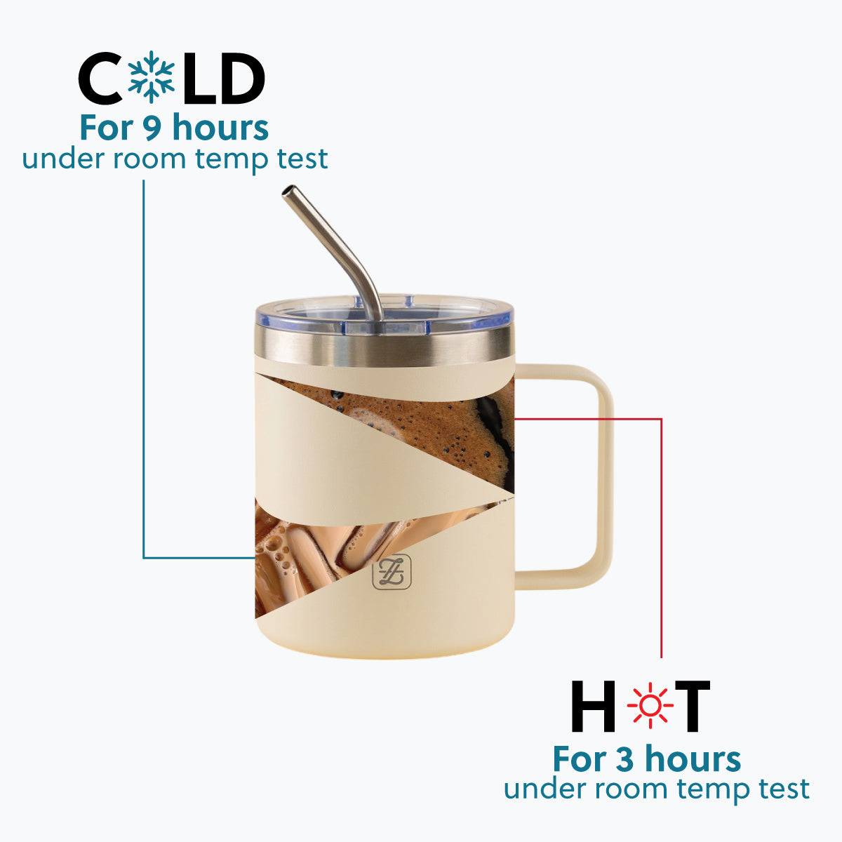 350ML Insulated Stainless Steel Tumbler with Lid, Straw & Handle - Cream