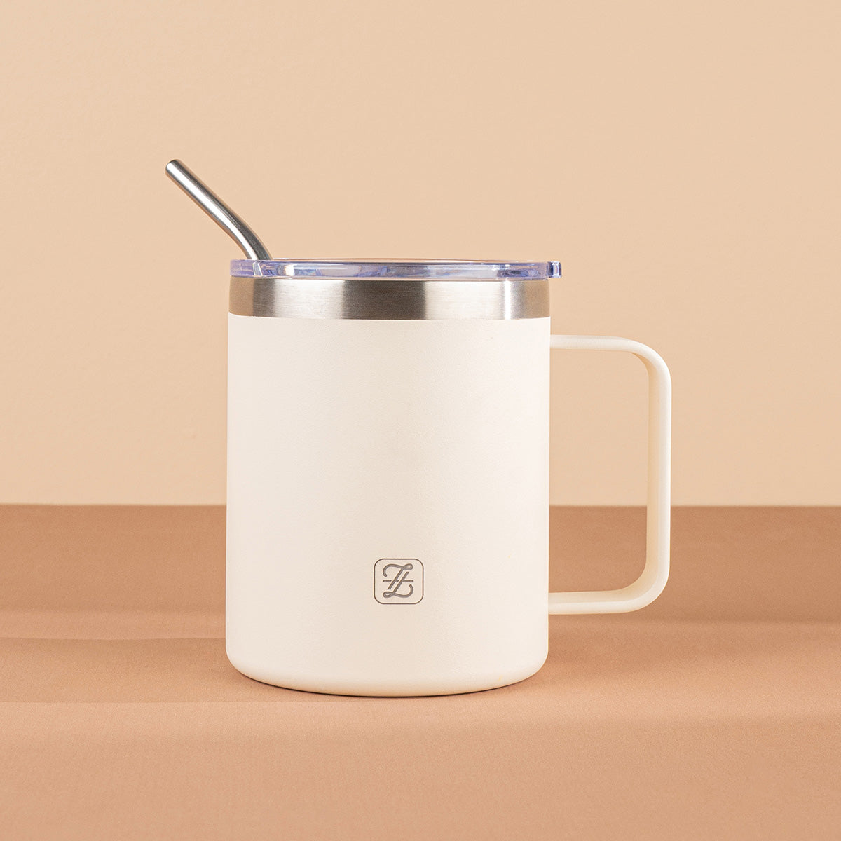 350ML Insulated Stainless Steel Tumbler with Lid, Straw & Handle - Cream