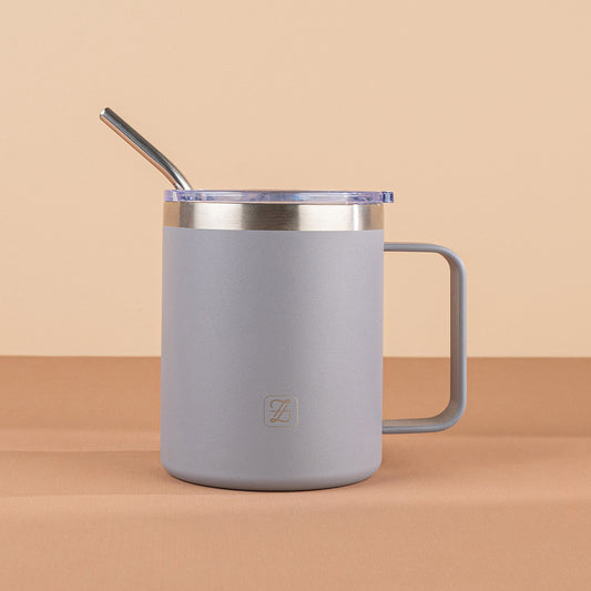 350ML Insulated Stainless Steel Tumbler with Lid, Straw & Handle - Grey