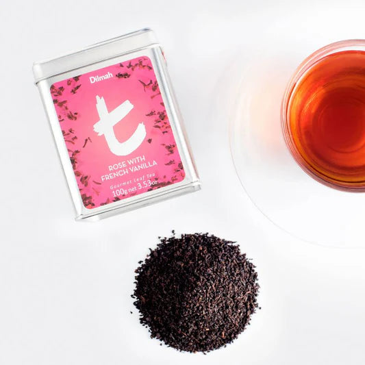 Dilmah t-Series Rose with French Vanilla Ceylon Black Tea Tin Caddy-100g (Tea Bags)
