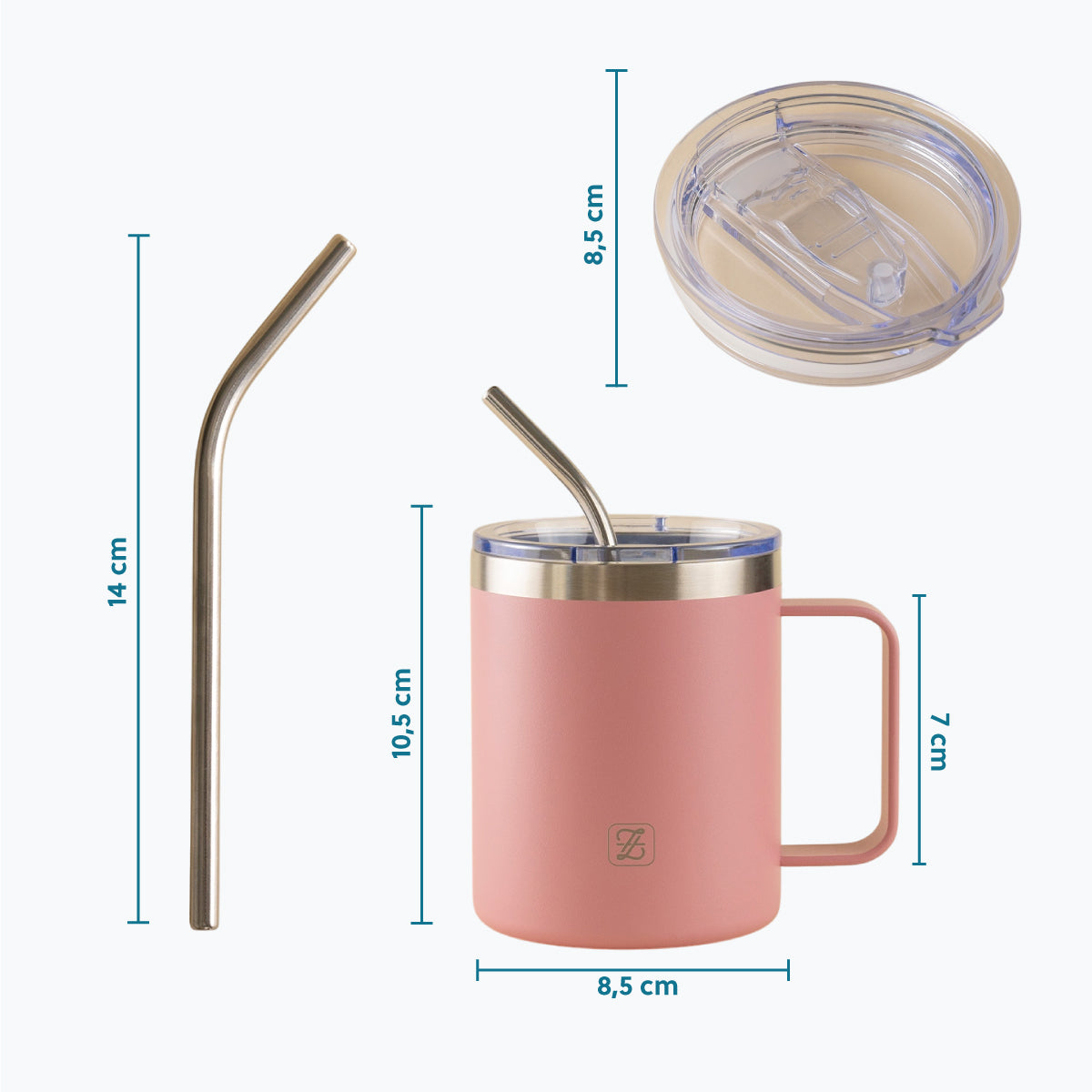 350ML Insulated Stainless Steel Tumbler with Lid, Straw & Handle - Pink